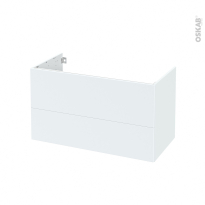 Meuble de salle de bains - Sous vasque - HELIA Blanc - 2 tiroirs - Côtés décors - L100 x H57 x P50 cm