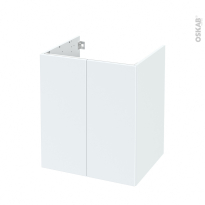 Meuble de salle de bains - Sous vasque - HELIA Blanc - 2 portes - Côtés décors - L60 x H70 x P50 cm