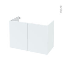 Meuble de salle de bains - Sous vasque - HELIA Blanc - 2 portes - Côtés décors - L100 x H70 x P50 cm