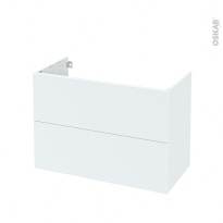 Meuble de salle de bains - Sous vasque - HELIA Blanc - 2 tiroirs - Côtés décors - L100 x H70 x P50 cm