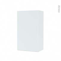 Armoire de salle de bains - Rangement haut - HELIA Blanc - 1 porte - Côtés décors - L40 x H70 x P27 cm