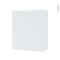 Armoire de salle de bains - Rangement haut - HELIA Blanc - 1 porte - Côtés décors - L60 x H70 x P27 cm