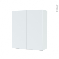 Armoire de salle de bains - Rangement haut - HELIA Blanc - 2 portes - Côtés décors - L60 x H70 x P27 cm