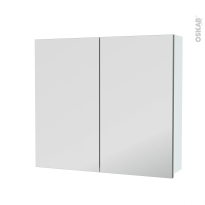 Armoire de toilette - Rangement haut - HELIA Blanc - 2 portes miroir - Côtés décors - L80 x H70 x P17 cm