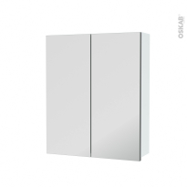 Armoire de toilette - Rangement haut - HELIA Blanc - 2 portes miroir - Côtés décors - L60 x H70 x P17 cm