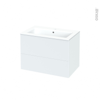 Meuble de salle de bains - Plan vasque NAJA - HELIA Blanc - 2 tiroirs - Côtés décors - L80.5 x H58.5 x P50.5 cm