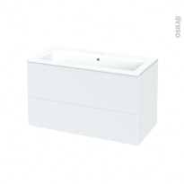 Meuble de salle de bains - Plan vasque NAJA - HELIA Blanc - 2 tiroirs - Côtés décors - L100,5 x H58,5 x P50,5 cm