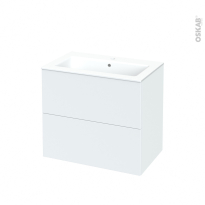 Meuble de salle de bains - Plan vasque NAJA - HELIA Blanc - 2 tiroirs - Côtés décors - L80.5 x H71.5 x P50.5 cm