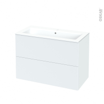 Meuble de salle de bains - Plan vasque NAJA - HELIA Blanc - 2 tiroirs - Côtés décors - L100,5 x H71,5 x P50,5 cm