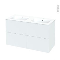 Meuble de salle de bains - Plan double vasque NAJA - HELIA Blanc - 4 tiroirs - Côtés décors - L120,5 x H71,5 x P50,5 cm