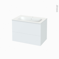 Meuble de salle de bains - Plan vasque NEMA - HELIA Blanc - 2 tiroirs - Côtés décors - L80.5 x H58.5 x P50,6 cm