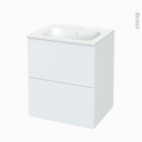 Meuble de salle de bains - Plan vasque NEMA - HELIA Blanc - 2 tiroirs - Côtés décors - L60,5 x H71,5 x P50,6 cm