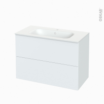 Meuble de salle de bains - Plan vasque NEMA - HELIA Blanc - 2 tiroirs - Côtés décors - L100,5 x H71,5 x P50,6 cm