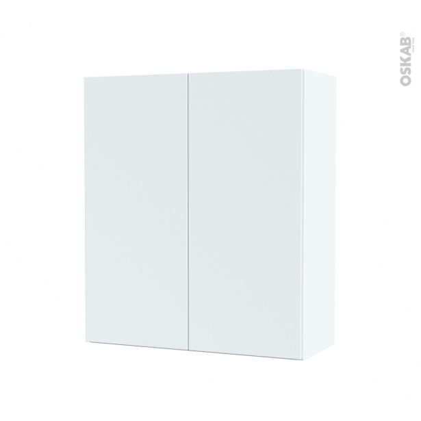 Armoire de salle de bains Rangement haut <br />HELIA Blanc, 2 portes, Côtés blancs, L60 x H70 x P27 cm 