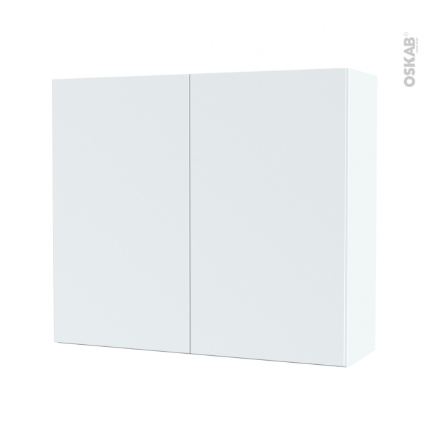 Armoire de salle de bains Rangement haut <br />HELIA Blanc, 2 portes, Côtés blancs, L80 x H70 x P27 cm 