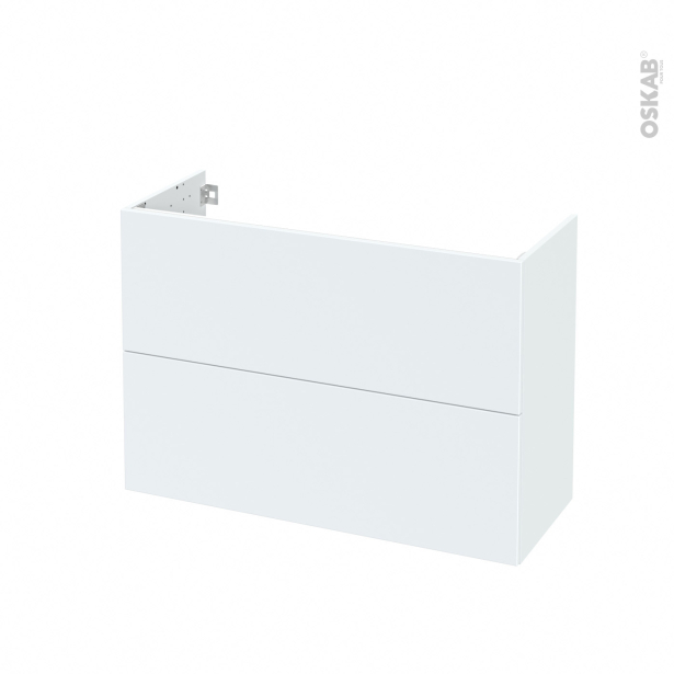 Meuble de salle de bains Sous vasque <br />HELIA Blanc, 2 tiroirs, Côtés décors, L100 x H70 x P40 cm 