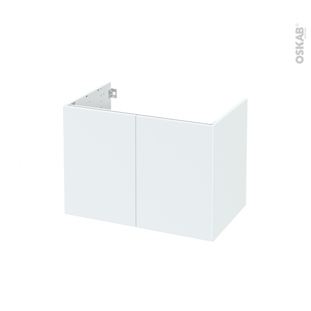 Meuble de salle de bains Sous vasque <br />HELIA Blanc, 2 portes, Côtés décors, L80 x H57 x P50 cm 