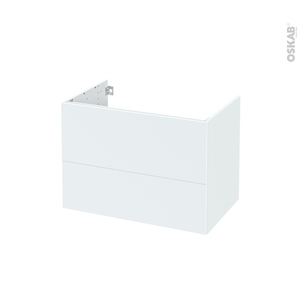 Meuble de salle de bains Sous vasque <br />HELIA Blanc, 2 tiroirs, Côtés décors, L80 x H57 x P50 cm 