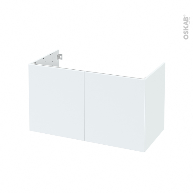 Meuble de salle de bains Sous vasque <br />HELIA Blanc, 2 portes, Côtés décors, L100 x H57 x P50 cm 