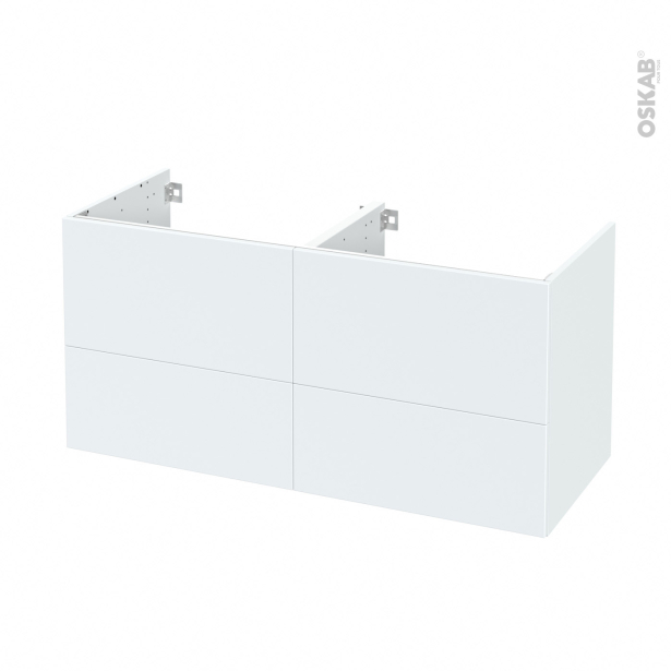 Meuble de salle de bains Sous vasque double <br />HELIA Blanc, 4 tiroirs, Côtés décors, L120 x H57 x P50 cm 
