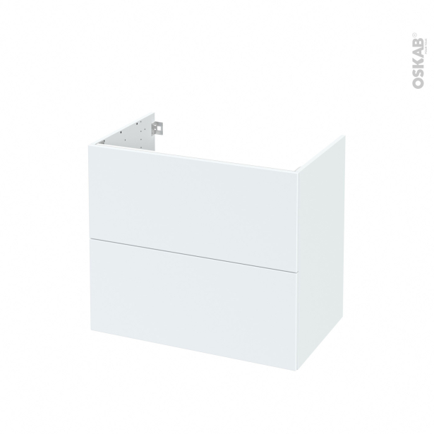 Meuble de salle de bains Sous vasque <br />HELIA Blanc, 2 tiroirs, Côtés décors, L80 x H70 x P50 cm 