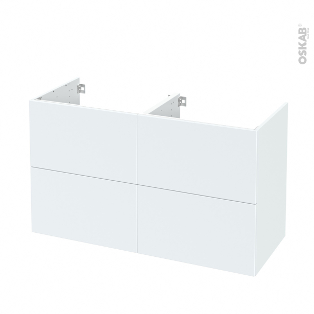 Meuble de salle de bains Sous vasque double <br />HELIA Blanc, 4 tiroirs, Côtés décors, L120 x H70 x P50 cm 