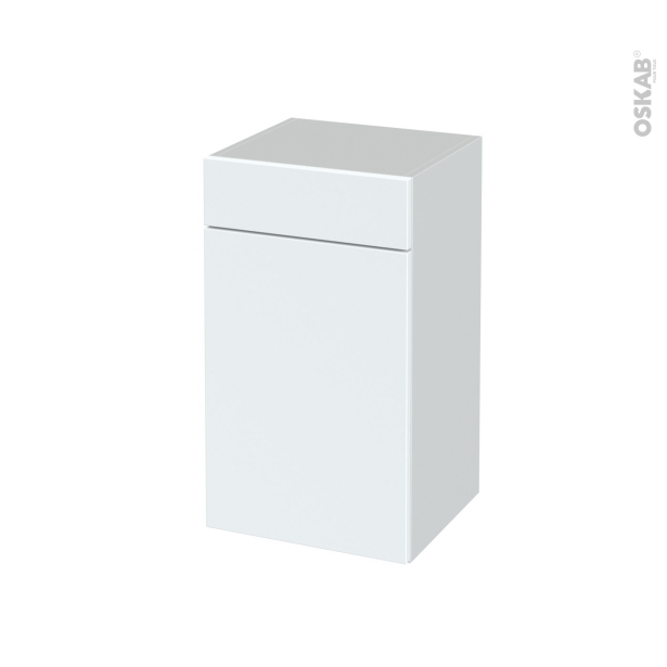Meuble de salle de bains Rangement bas <br />HELIA Blanc, 1 porte 1 tiroir, L40 x H70 x P37 cm 