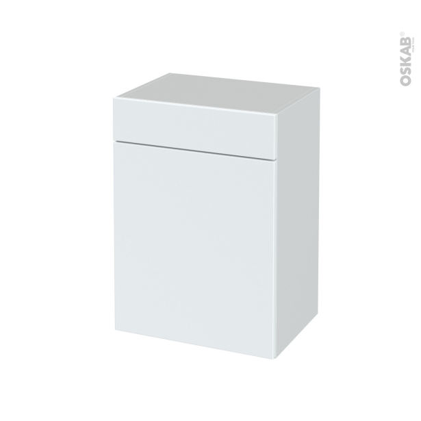 Meuble de salle de bains Rangement bas <br />HELIA Blanc, 1 porte 1 tiroir, L50 x H70 x P37 cm 