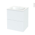#Meuble de salle de bains Plan vasque REZO <br />HELIA Blanc, 2 tiroirs, Côtés décors, L60,5 x H71,5 x P50,5 cm 