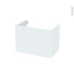 #Meuble de salle de bains Sous vasque <br />HELIA Blanc, 2 tiroirs, Côtés décors, L80 x H57 x P50 cm 