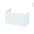 #Meuble de salle de bains Sous vasque <br />HELIA Blanc, 2 tiroirs, Côtés décors, L100 x H57 x P50 cm 
