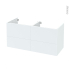 #Meuble de salle de bains Sous vasque double <br />HELIA Blanc, 4 tiroirs, Côtés décors, L120 x H57 x P50 cm 