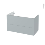 Meuble de salle de bains - Sous vasque - HELIA Gris clair - 2 tiroirs - Côtés décors - L100 x H57 x P50 cm