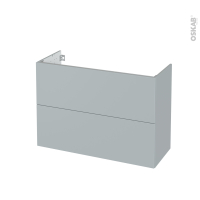 Meuble de salle de bains - Sous vasque - HELIA Gris clair - 2 tiroirs - Côtés décors - L100 x H70 x P40 cm