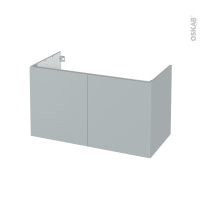 Meuble de salle de bains - Sous vasque - HELIA Gris clair - 2 portes - Côtés décors - L100 x H57 x P50 cm