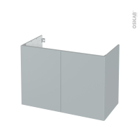 Meuble de salle de bains - Sous vasque - HELIA Gris clair - 2 portes - Côtés décors - L100 x H70 x P50 cm