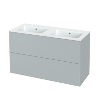 Meuble de salle de bains - Plan double vasque NAJA - HELIA Gris clair - 4 tiroirs - Côtés décors - L120,5 x H71,5 x P50,5 cm