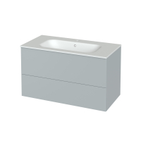 Meuble de salle de bains - Plan vasque NEMA - HELIA Gris clair - 2 tiroirs - Côtés décors - L100,5 x H58,5 x P50,6 cm