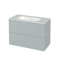 Meuble de salle de bains - Plan vasque NEMA - HELIA Gris clair - 2 tiroirs - Côtés décors - L100,5 x H71,5 x P50,6 cm