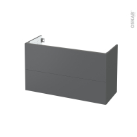 Meuble de salle de bains - Sous vasque - HELIA Gris - 2 tiroirs - Côtés décors - L100 x H57 x P40 cm