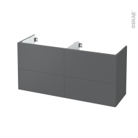 Meuble de salle de bains - Sous vasque double - HELIA Gris - 4 tiroirs - Côtés décors - L120 x H57 x P40 cm
