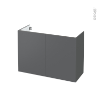 Meuble de salle de bains - Sous vasque - HELIA Gris - 2 portes - Côtés décors - L100 x H70 x P40 cm