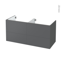 Meuble de salle de bains - Sous vasque double - HELIA Gris - 4 tiroirs - Côtés décors - L120 x H57 x P50 cm