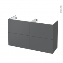 Meuble de salle de bains - Sous vasque double - HELIA Gris - 4 tiroirs - Côtés décors - L120 x H70 x P40 cm