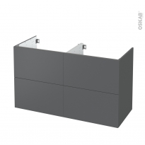 Meuble de salle de bains - Sous vasque double - HELIA Gris - 4 tiroirs - Côtés décors - L120 x H70 x P50 cm