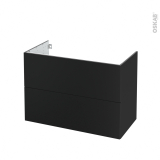 Meuble de salle de bains - Sous vasque - HELIA Noir - 2 tiroirs - Côtés décors - L100 x H70 x P50 cm