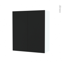 Armoire de salle de bains - Rangement haut - HELIA Noir - 2 portes - Côtés blancs - L60 x H70 x P27 cm