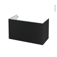 Meuble de salle de bains - Sous vasque - HELIA Noir - 2 tiroirs - Côtés décors - L100 x H57 x P50 cm