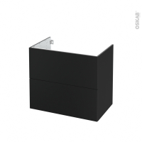 Meuble de salle de bains - Sous vasque - HELIA Noir - 2 tiroirs - Côtés décors - L80 x H70 x P50 cm