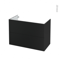 Meuble de salle de bains - Sous vasque - HELIA Noir - 2 tiroirs - Côtés décors - L100 x H70 x P50 cm